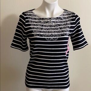 Rafaella black/white stripes embroidered size S